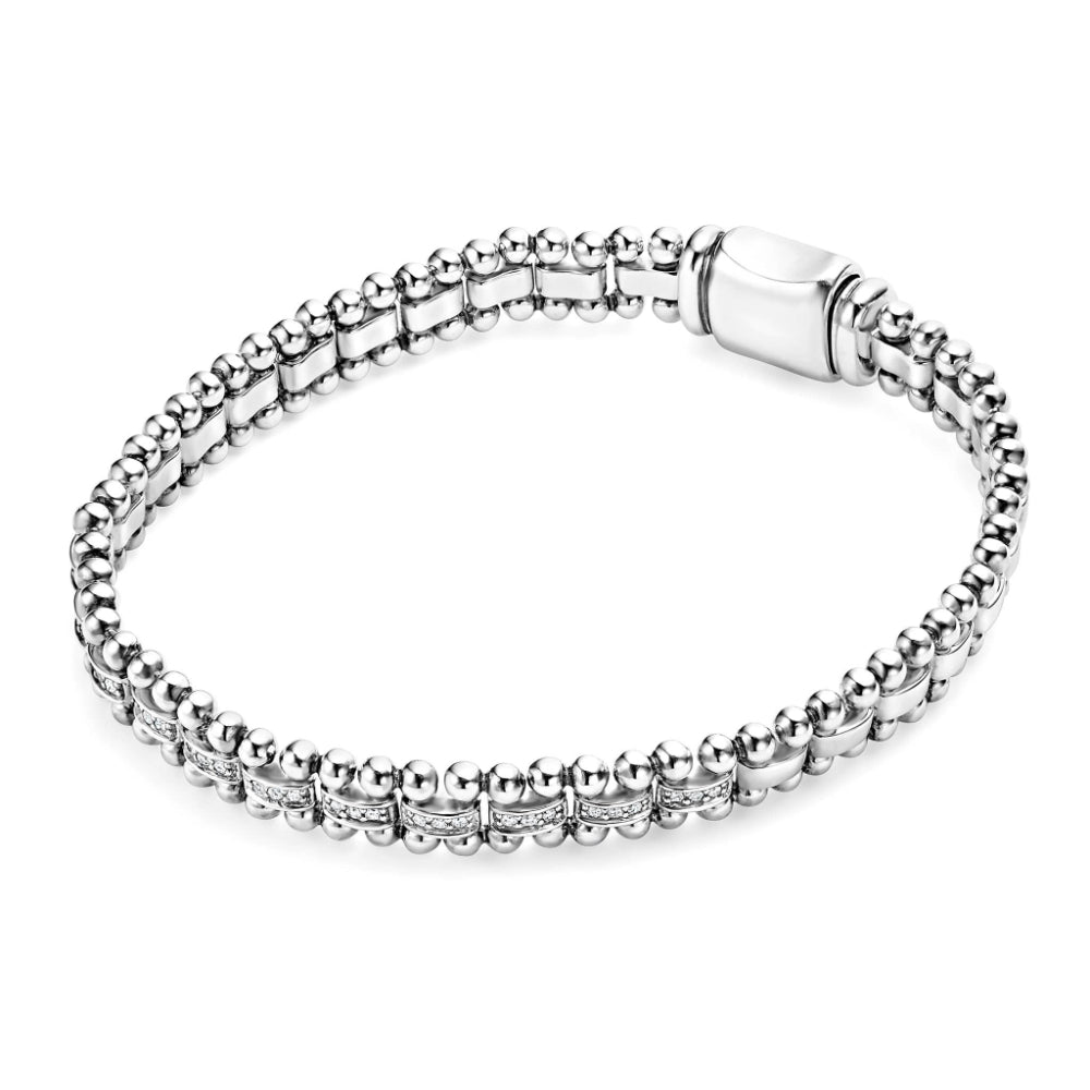 Lagos Caviar Spark Silver Diamond Link Bracelet