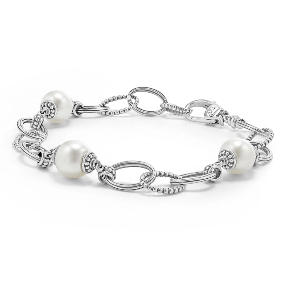 Lagos Sterling Silver Luna Caviar Pearl Link Bracelet