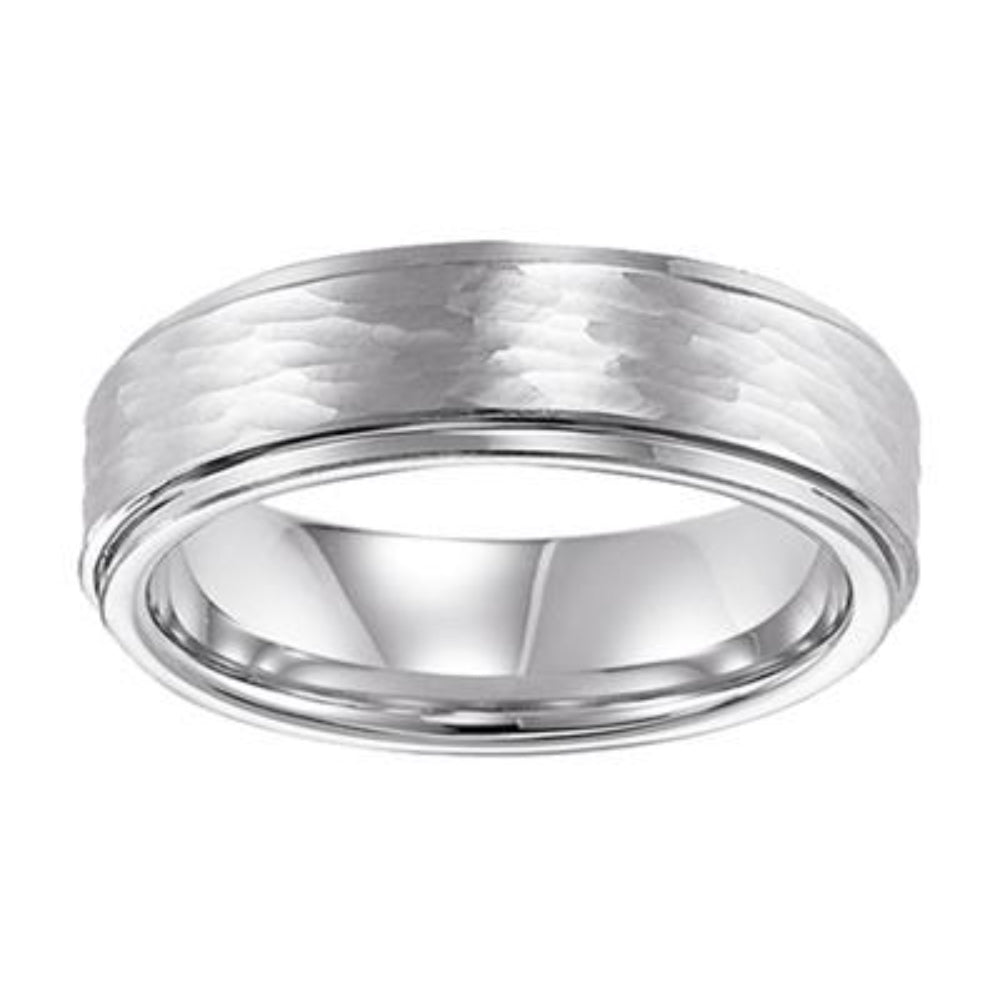 Men's 8mm Cobalt Hammered Finish Step Edge Wedding Band