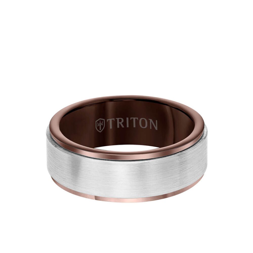 White and Brown Tungsten Gents Wedding Band