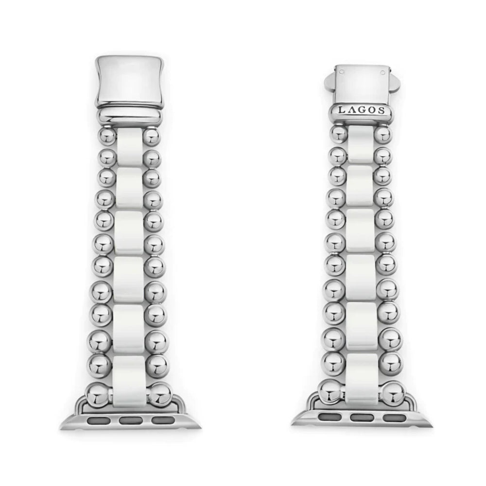 Lagos Smart Caviar White Ceramic and Stainless Steel Watch Bracelet, 38-45mm