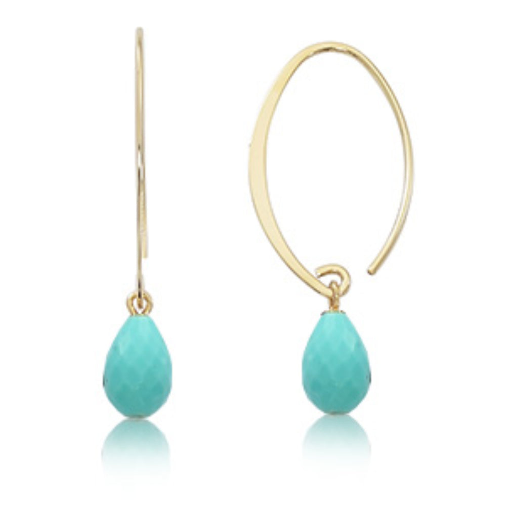 14k Gold Simple Sweep Gemstone Drop Earrings