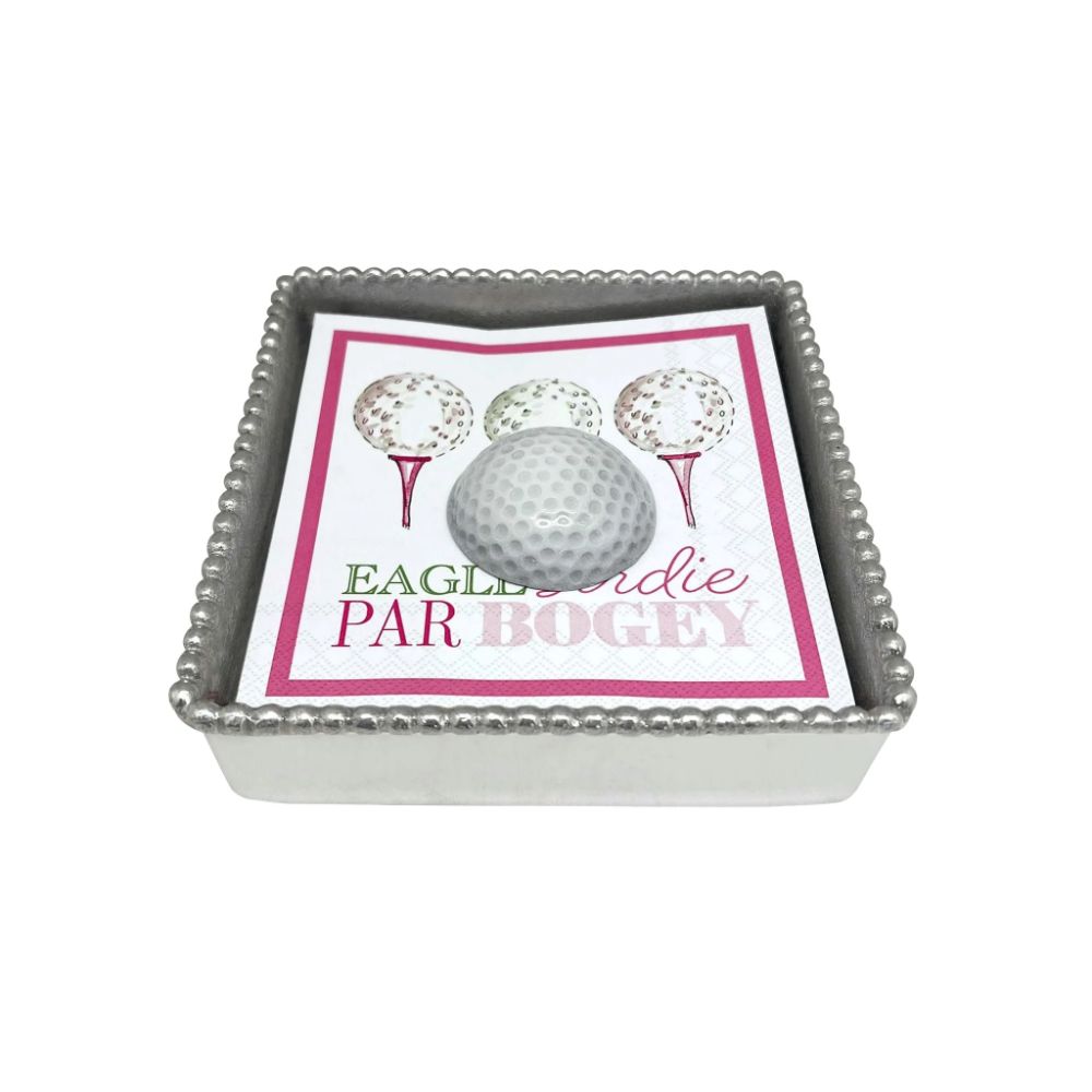 Mariposa White Golf Ball Beaded Napkin Box Set