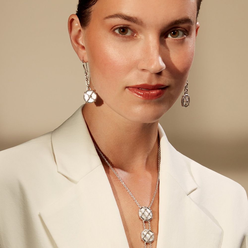 Judith Ripka Isola Long Drop Earrings with Mother of Pearl