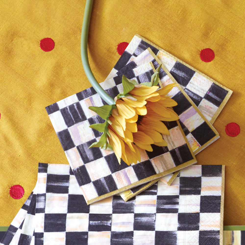 MacKenzie-Childs Courtly Check Paper Napkins - Cocktail - Gold