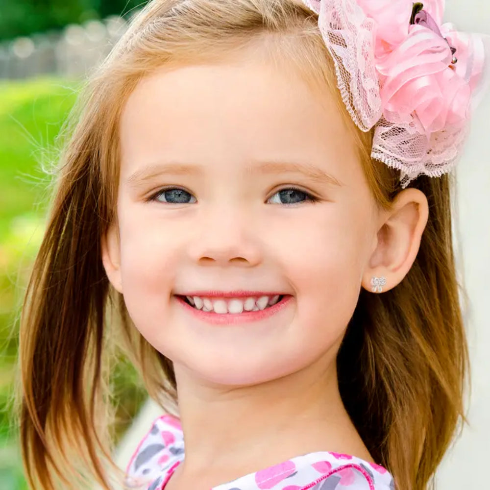 Children's Sterling Silver & Clear CZ Bow Stud Earrings