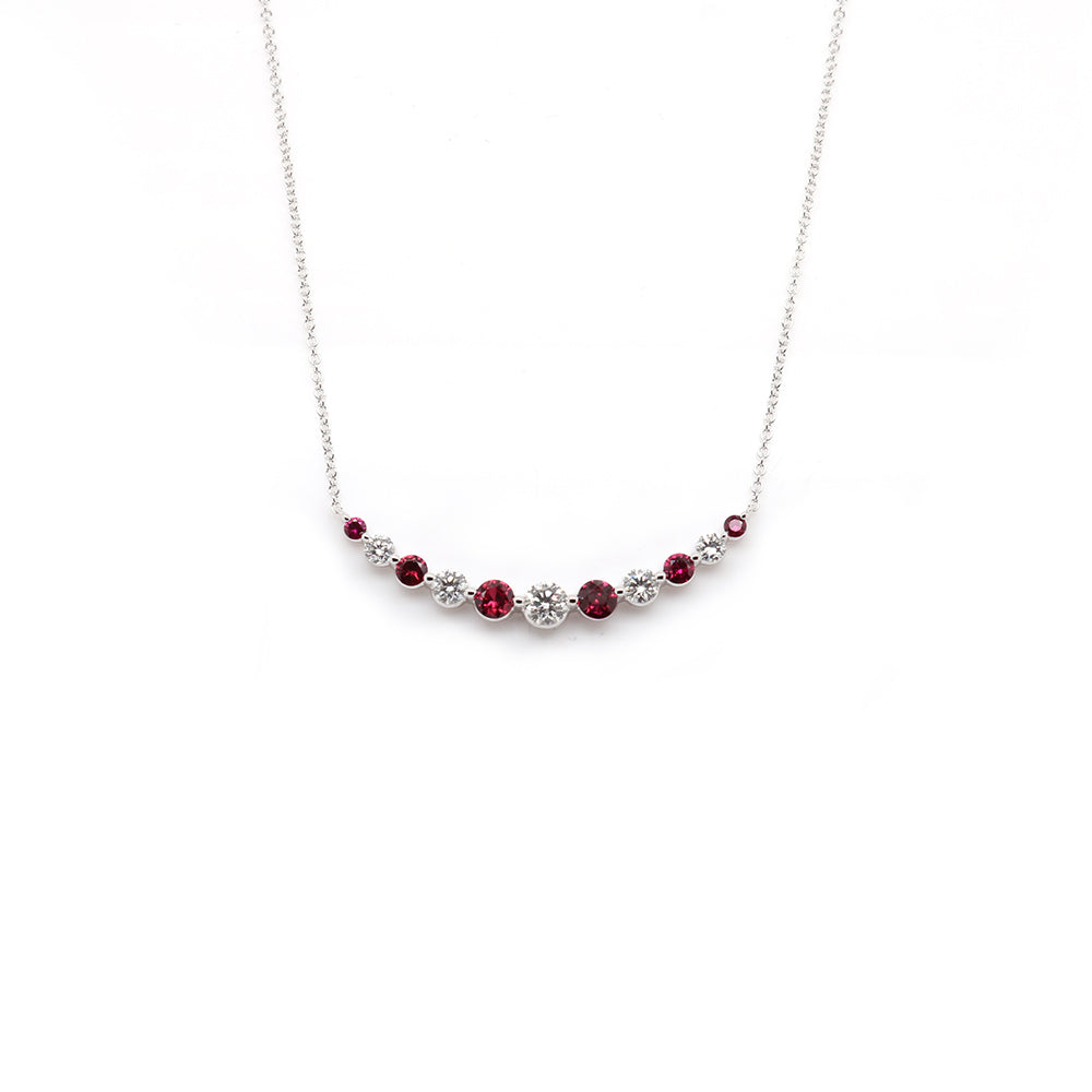 18k White Gold Ruby and Diamond Smile Necklace