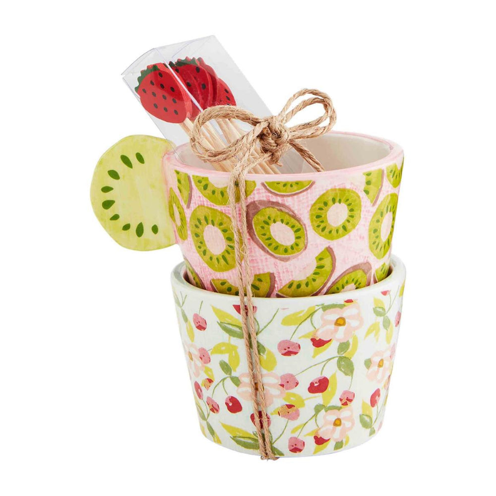 Mud Pie Fruity Floral Ramekin & Toothpick Set