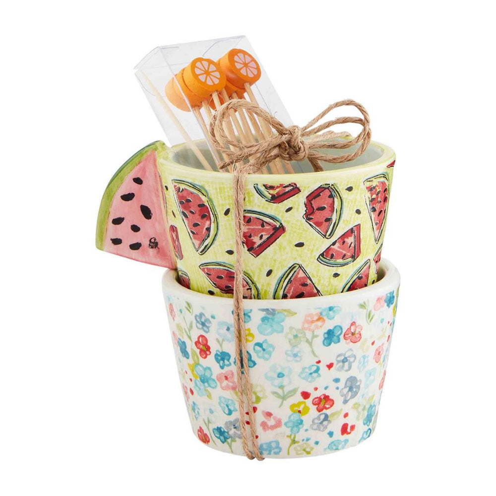 Mud Pie Fruity Floral Ramekin & Toothpick Set