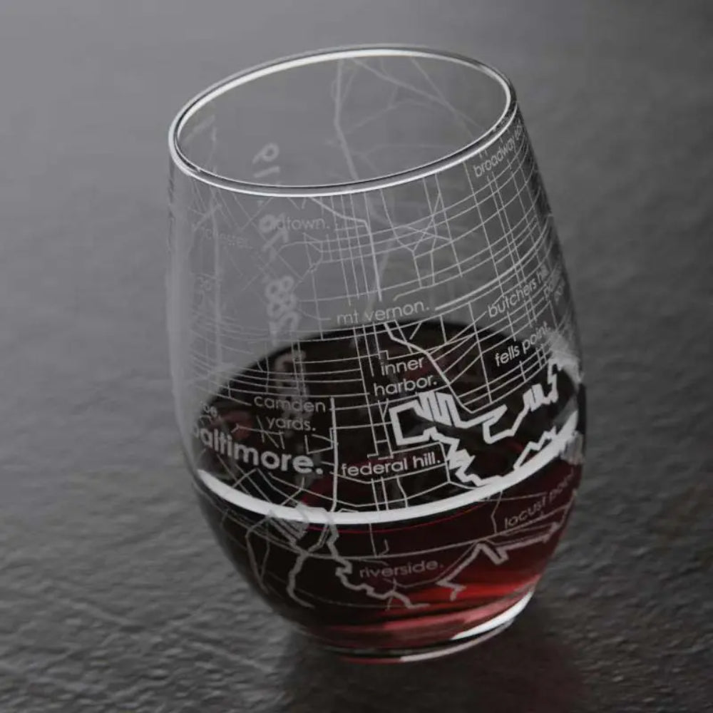 Well Told Baltimore Maryland Map Stemless Wine Glass