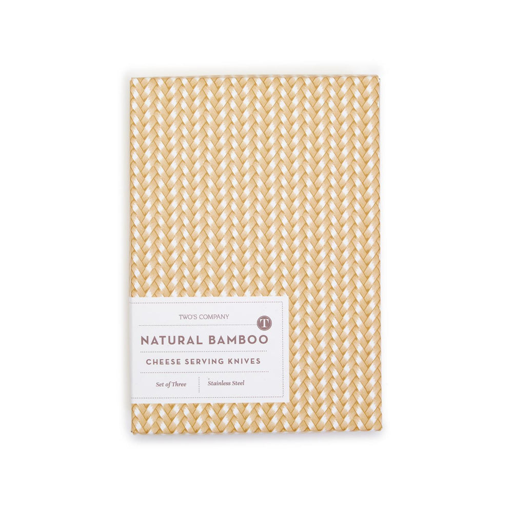 Two's Company Set of 3 Natural Bamboo Handle Cheese Knives in Gift Box