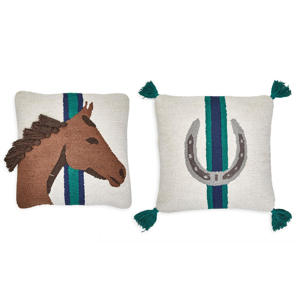 Two's Company Country Horse Punch Embroidery and Tassel Accent Throw Pillows