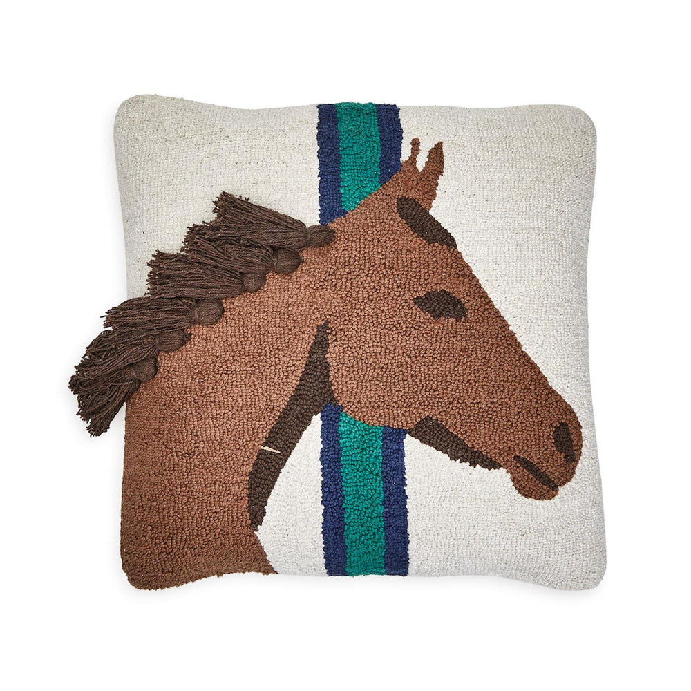 Two's Company Country Horse Punch Embroidery and Tassel Accent Throw Pillows