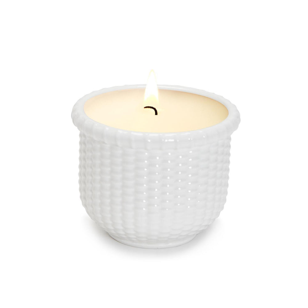 Two's Company Wicker Weave Pattern Belgian Linen Scented Lidded Candle