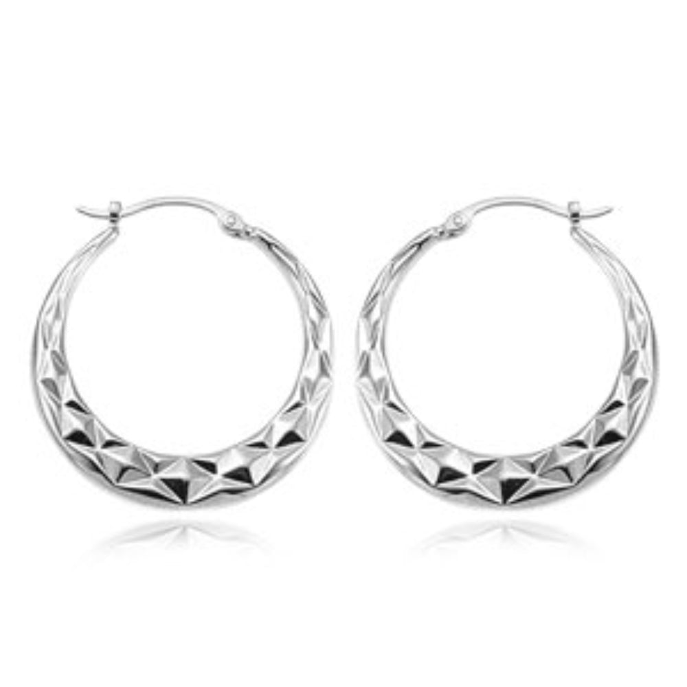 Sterling Silver Quilted Hoop Earrings