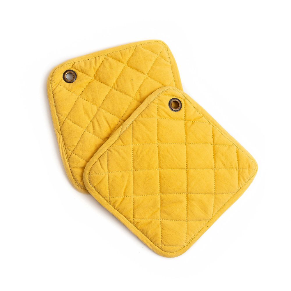 MacKenzie-Childs Yellow Argyle Potholders - Set of 2