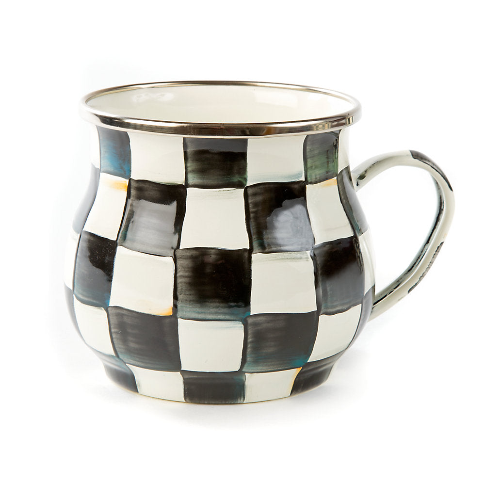 Checkered mug with a handle on a white background.