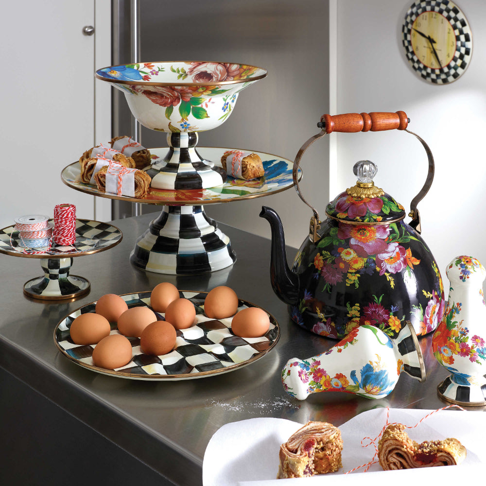 MacKenzie-Childs Flower Market Enamel Compote - White