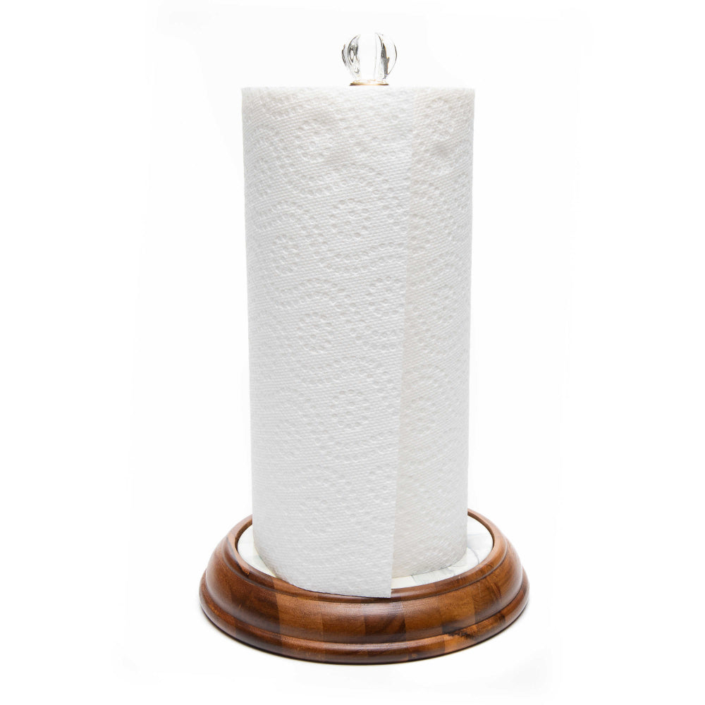 MacKenzie-Childs Sterling Check Wood Paper Towel Holder with paper towels.