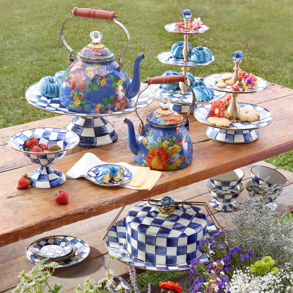 MacKenzie-Childs Royal Check Enamel Two Tier Sweet Stand