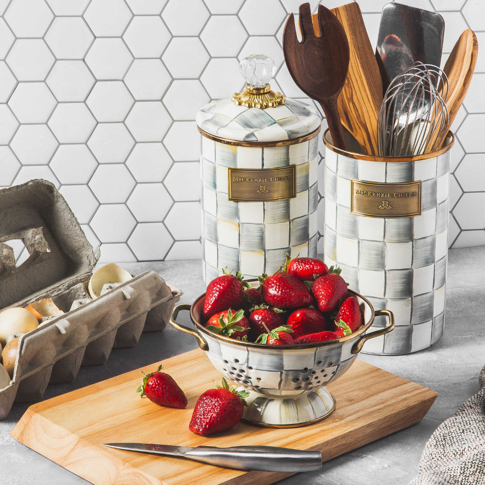 Mackenzie-Childs Sterling Check Enamel Utensil Holder