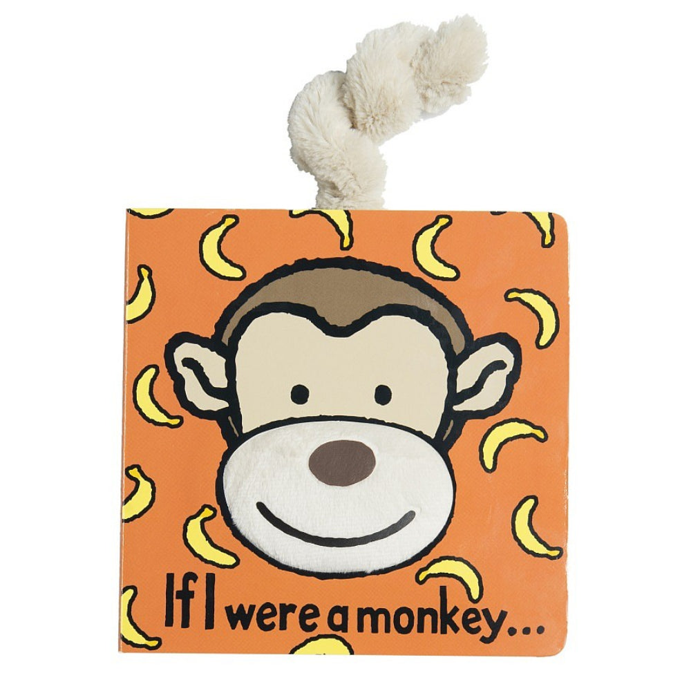 Children's book with a monkey illustration and text "If I were a Monkey" in black text on an orange background.