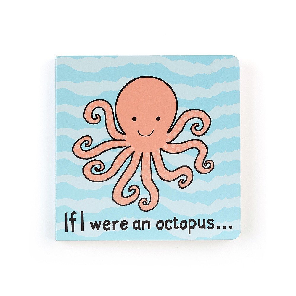 Children's book with an octopus illustration and black text "If I was a Octopus on a blue striped background.