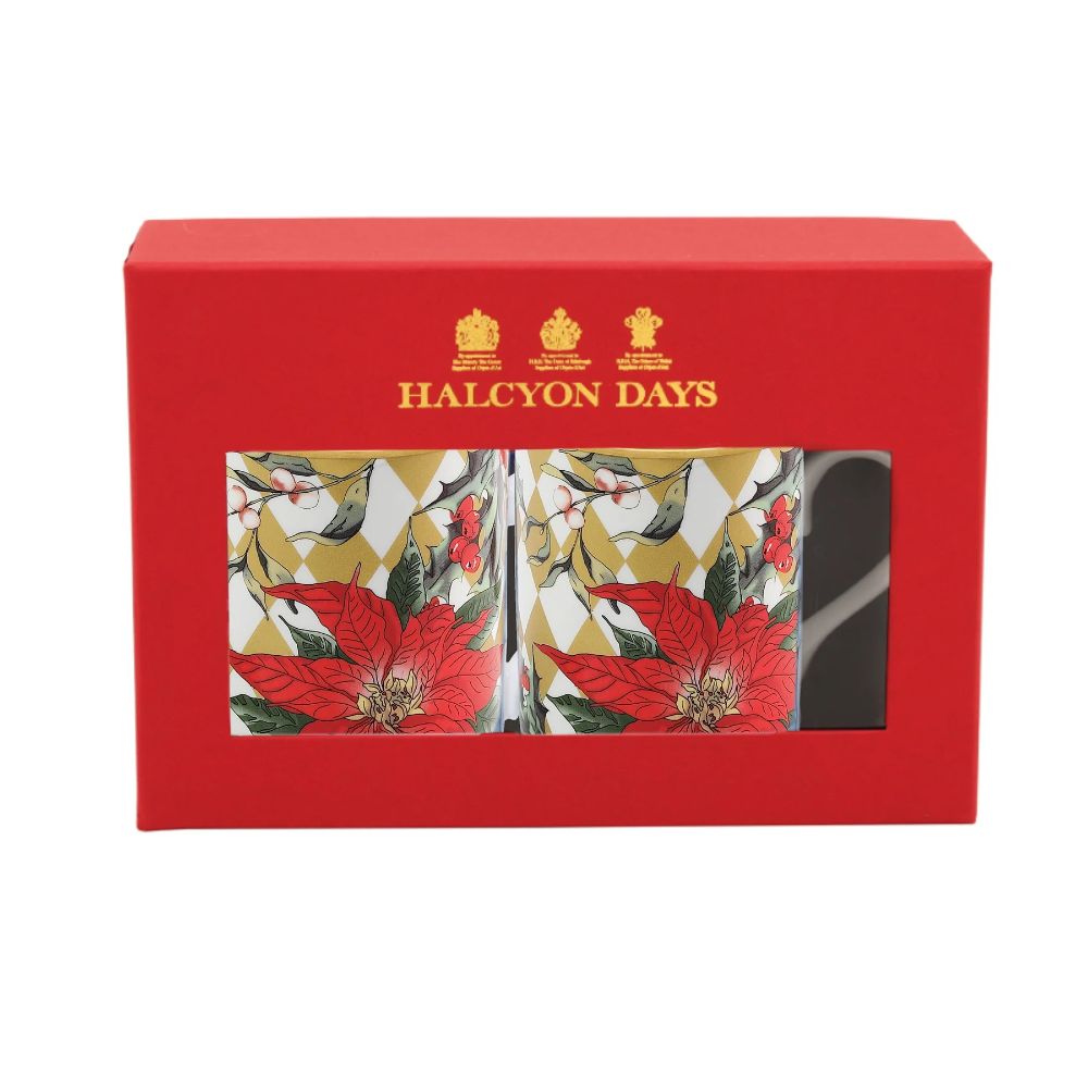 Halcyon Days Parterre Gold with Poinsettia Mugs - Set of 2