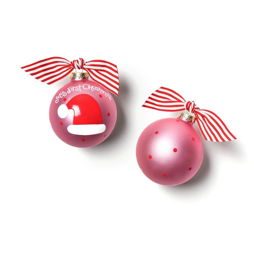 Coton Colors My First Christmas Hat Girl Glass Ornament