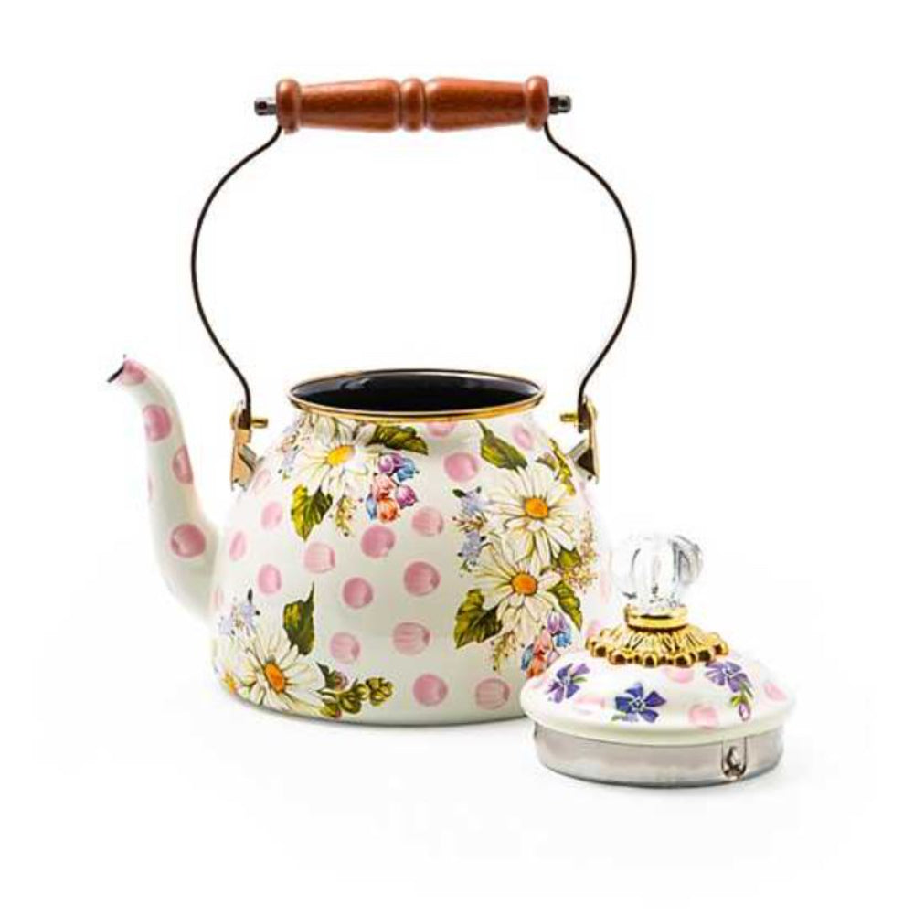 MacKenzie-Childs Wildflowers Enamel 2 Quart Tea Kettle - Pink