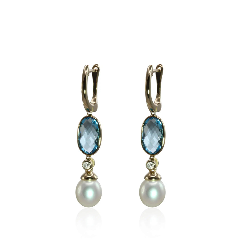 Olivia B. 14k Gold Swiss Blue Topaz & Pearl Drop Earrings