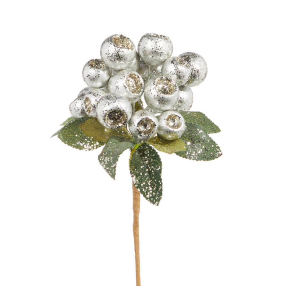 Raz Imports Glittered Silver Crabapple Pick