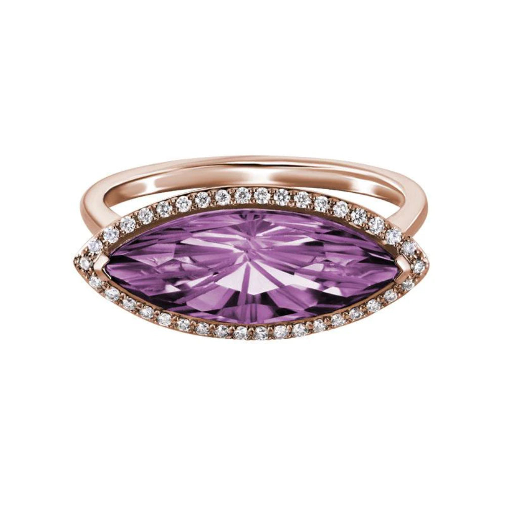 14k Marquise Cut Gemstone & Diamond Ring