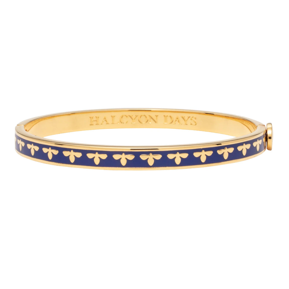 Halcyon Days 6mm Bee Gold Hinged Enamel Bangle