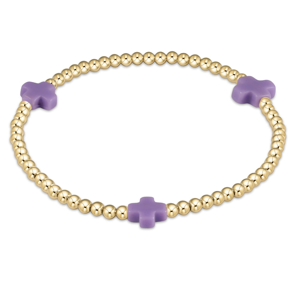 enewton 6.5" Signature Cross Gold Pattern 3mm Bead Bracelet - Purple