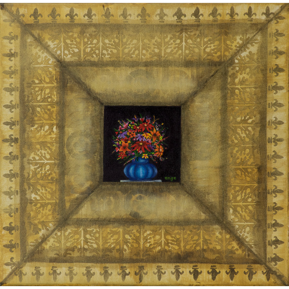 Artwork for Animals Angelica Goodwin Original Gold Frame Multicolor Flowers Canvas Print