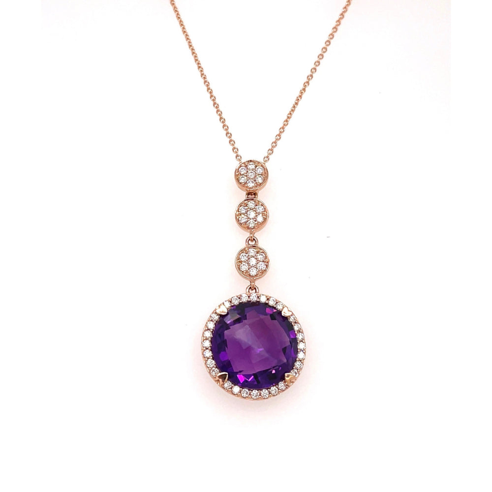 Lisa Nik 18k Rose Gold Amethyst & Diamond Pendant Necklace