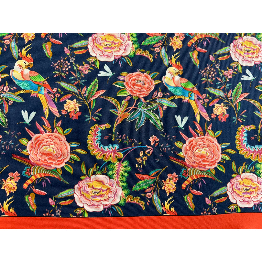 Lazy jack Press Navy Garden Party Silk Scarf
