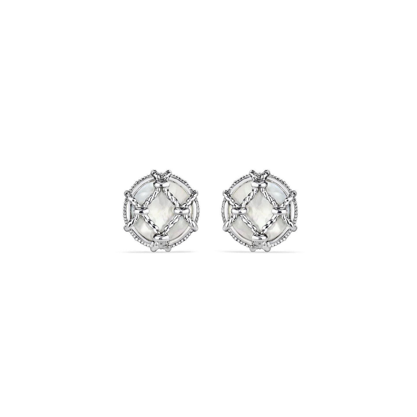 SS Judith Ripka Isola Stud Earrings With Mother Of Pearl