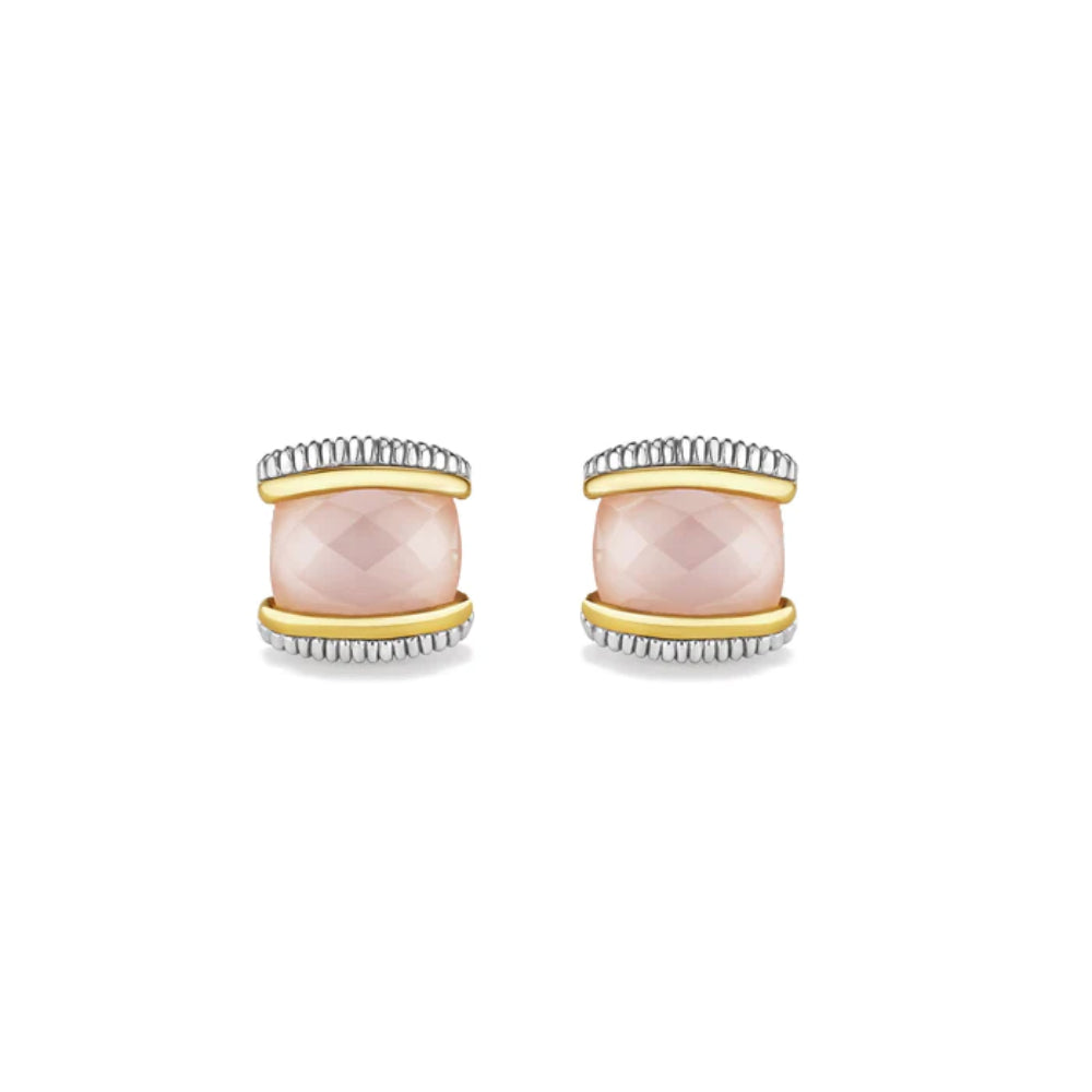 Judith Ripka Eternity Stud Earrings with Stones - Rose Quartz, Mother Of Pearl