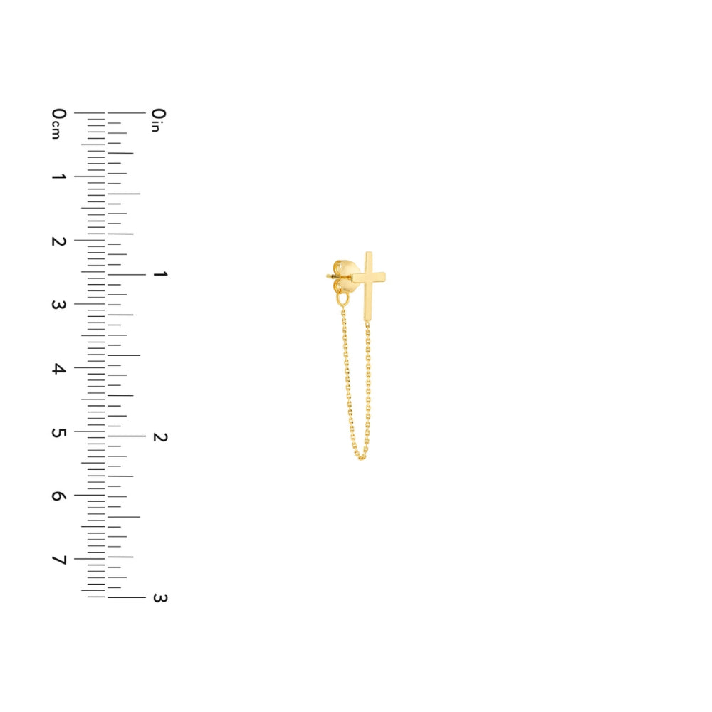 14k Gold Cross With Dangling Chain Earrings