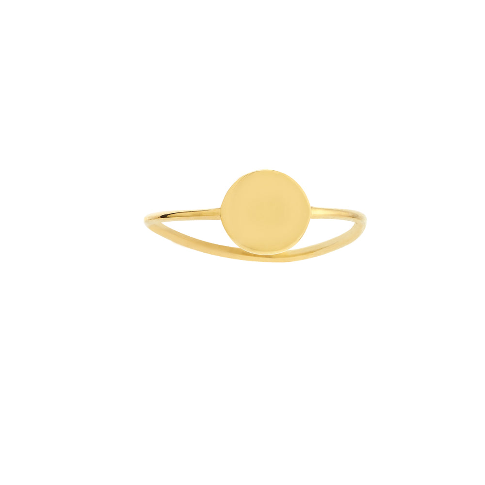 14k Yellow Gold Disc Ring - Dainty Geometric Stackable Ring, High Polish Finish, Sizes 7-9
