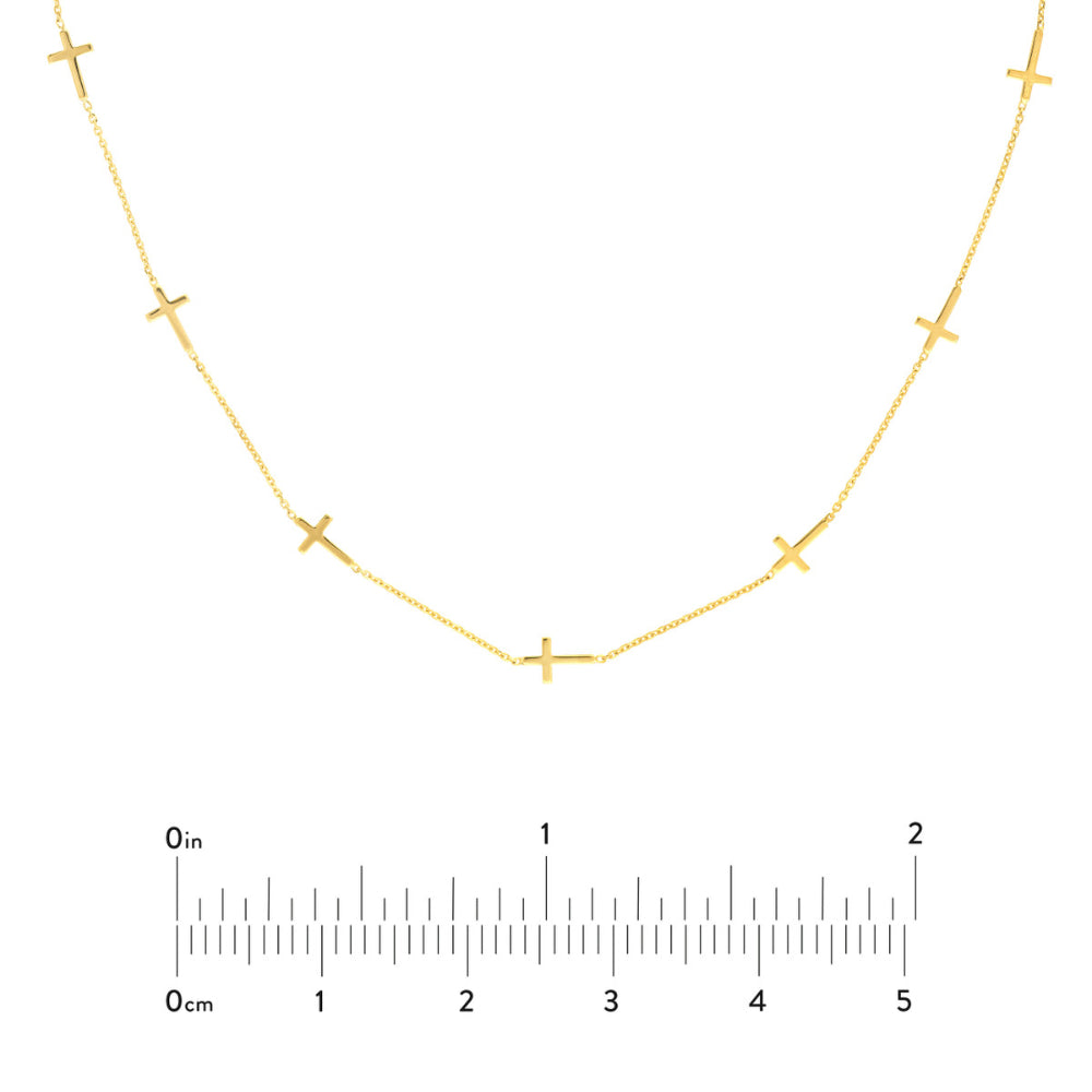 14k Gold Mini Crosses Station Necklace