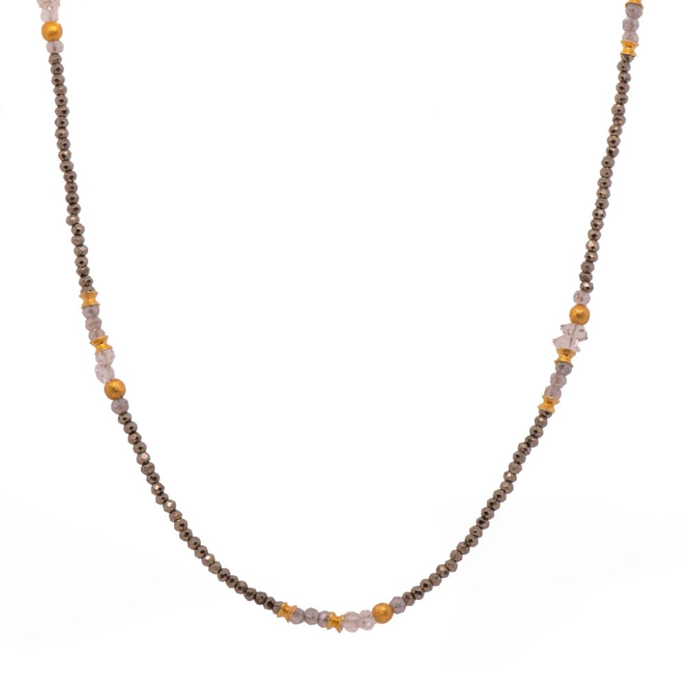 Joyla Vermeil 2mm Pyrite Herkimer Crystals, Labradorite Necklace
