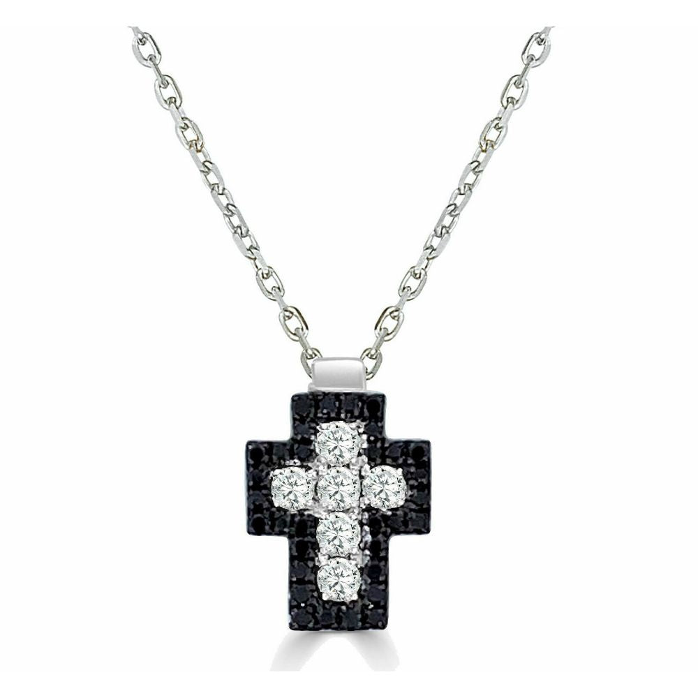 14k Gold Black and White Diamond Cross Pendant