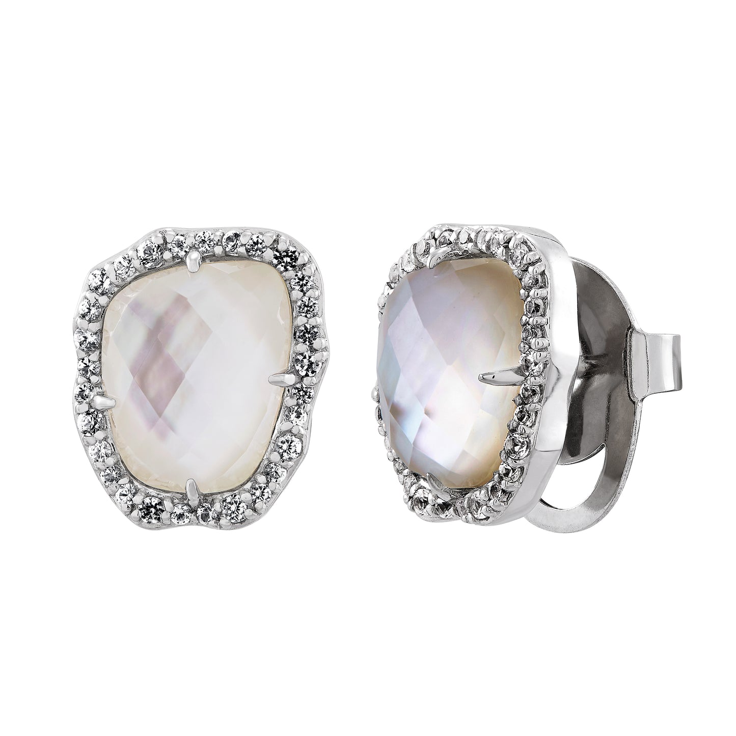 Honora Sterling Silver Mother of Pearl and White Sapphire Stud Earrings