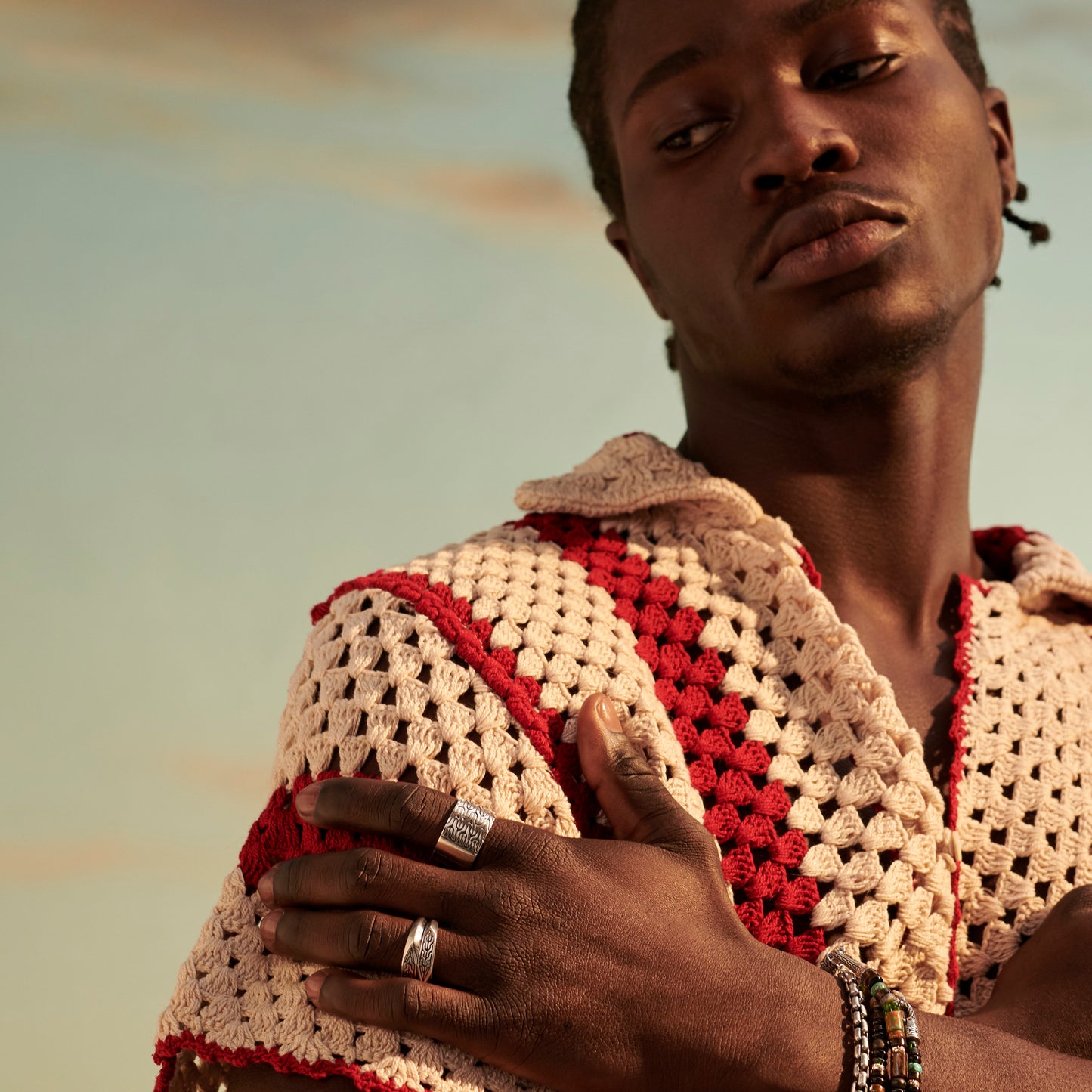 John Hardy Gents Classic Chain Motif Stacked Signet Ring