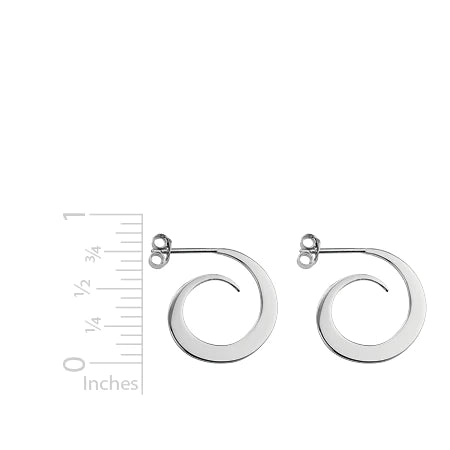 Sterling Silver Thin J Round Swirl Hoop Earrings