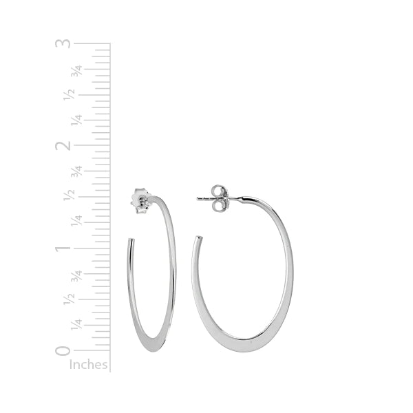 Sterling Silver Flat Oval Hoop Earrings