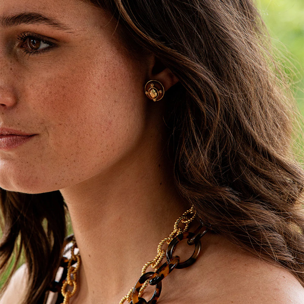 Capucine de Wulf Gaia Oval Earrings in Hammered Gold/Teak